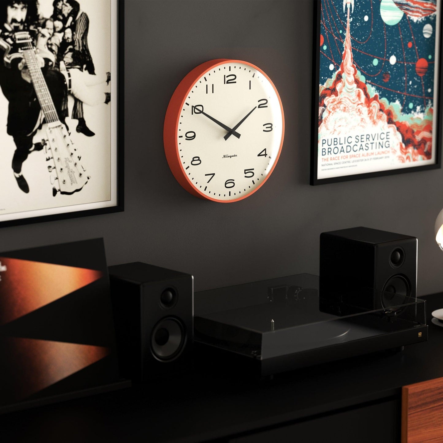 Newgate Radio City Wall Clock Black Arabic Dial - Matte Pumpkin Orange-Newgate-Mood