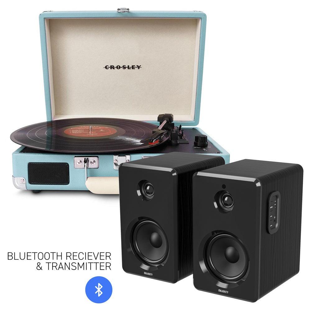Crosley Cruiser Bluetooth Portable Turntable - Turquoise + Bundled Majority D40 Bluetooth Speakers - Black-Crosley-Mood