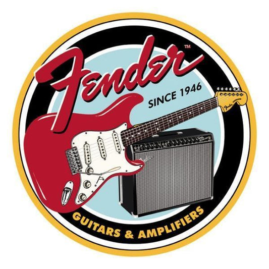 Fender Round Guitar & Amp Tin Sign-Fender-Mood